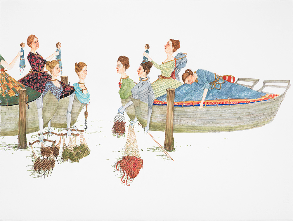 Two groups of women in boats