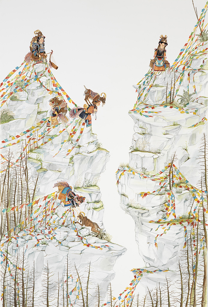 Women with alpine goats on a gorge