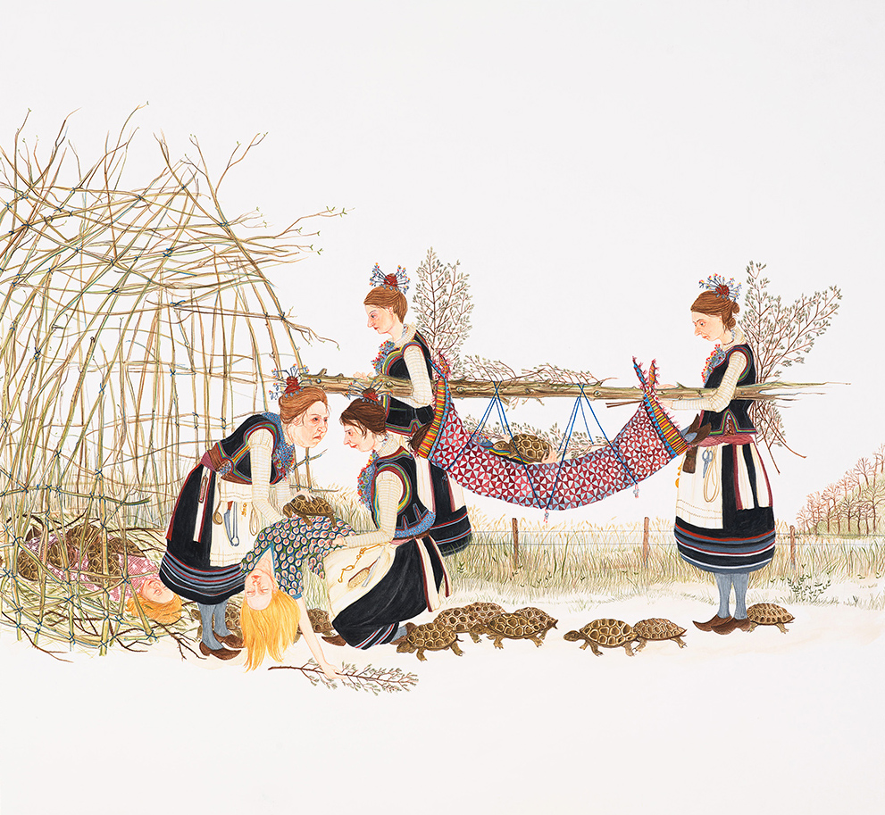 A group of women with turtles