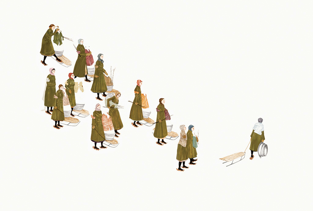 A group of women with sleds