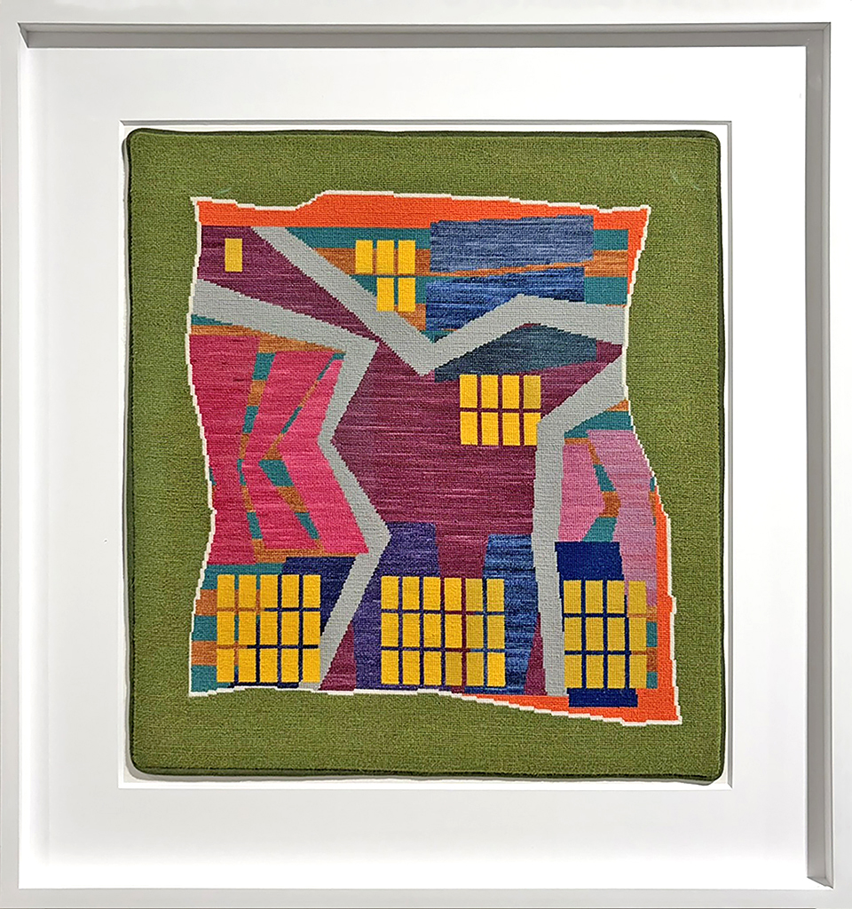 green and yellow abstract needlework