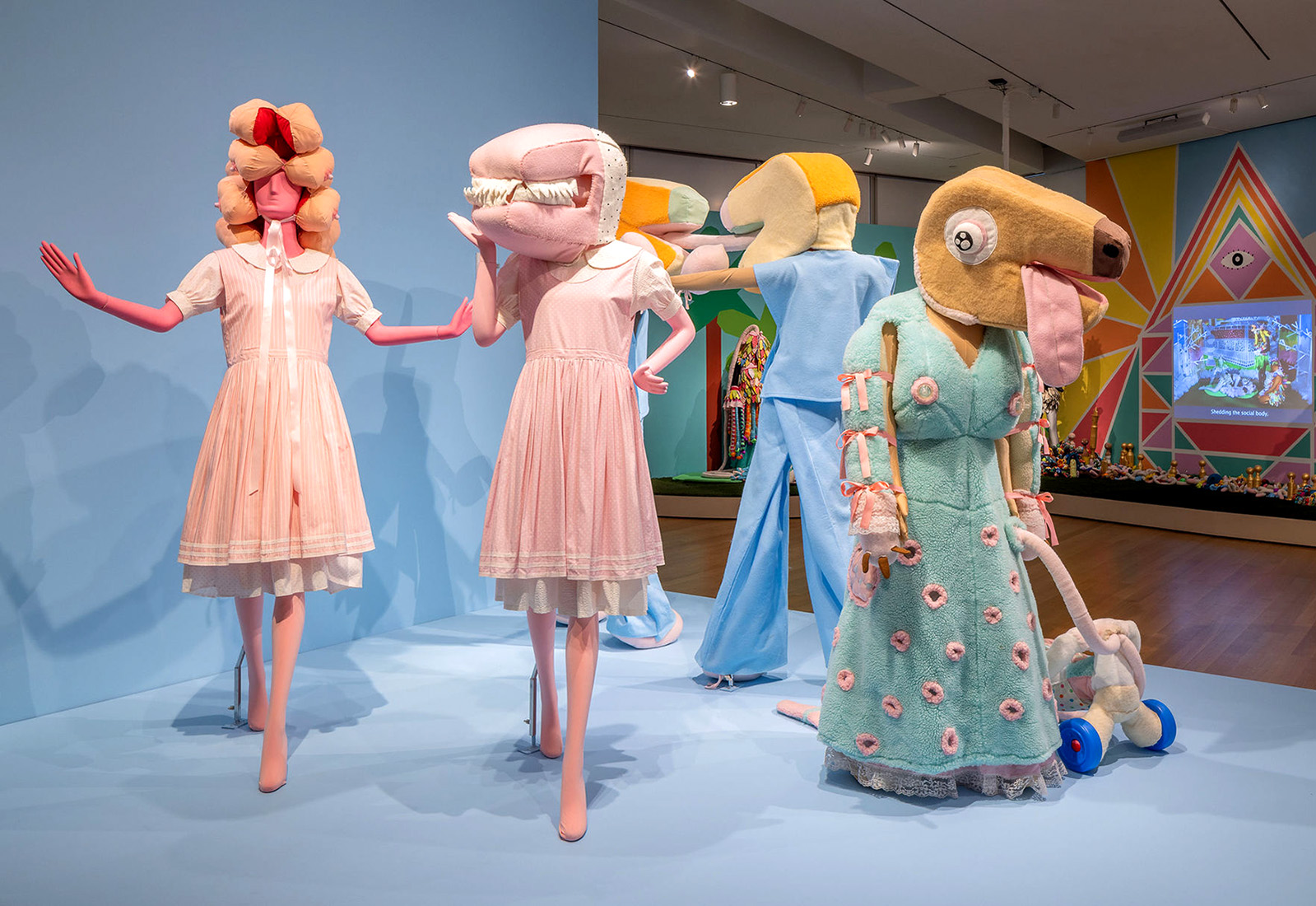 installation with stuffed creatures