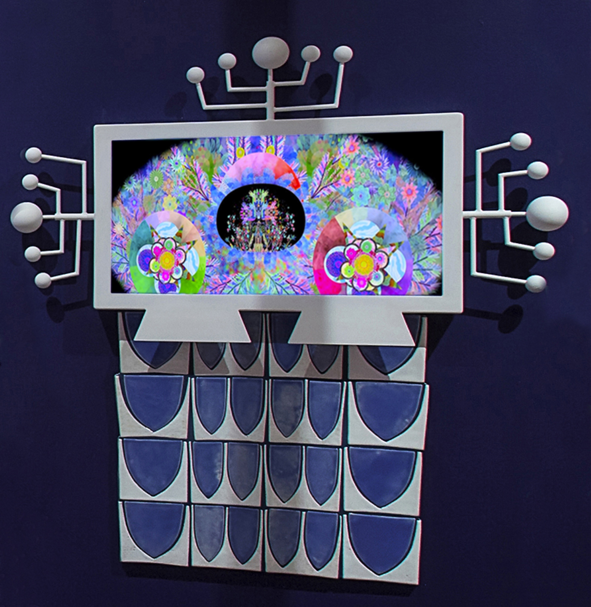 Video sculpture with handblown tiles