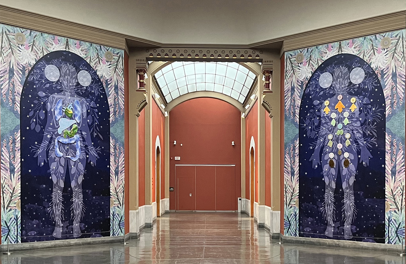 installation view of We Emerge From the Sunset of Your Ideology by Saya Woolfalk at the Pennsylvania Academy of the Fine Arts Museum